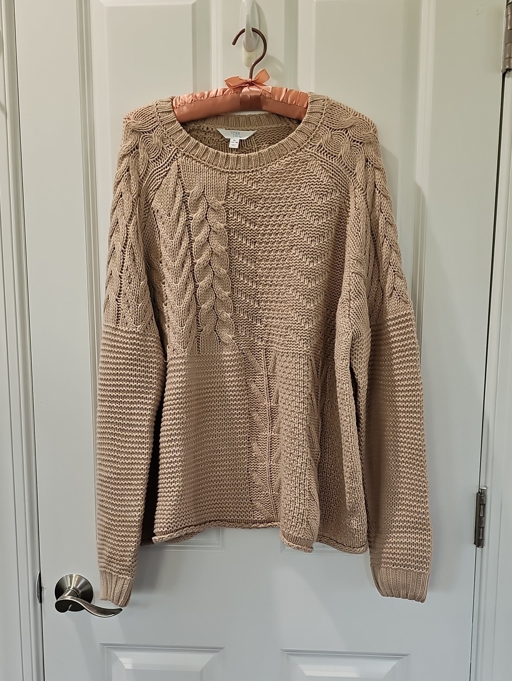 Time and Tru Taupe Cable Knit Crewneck Sweater